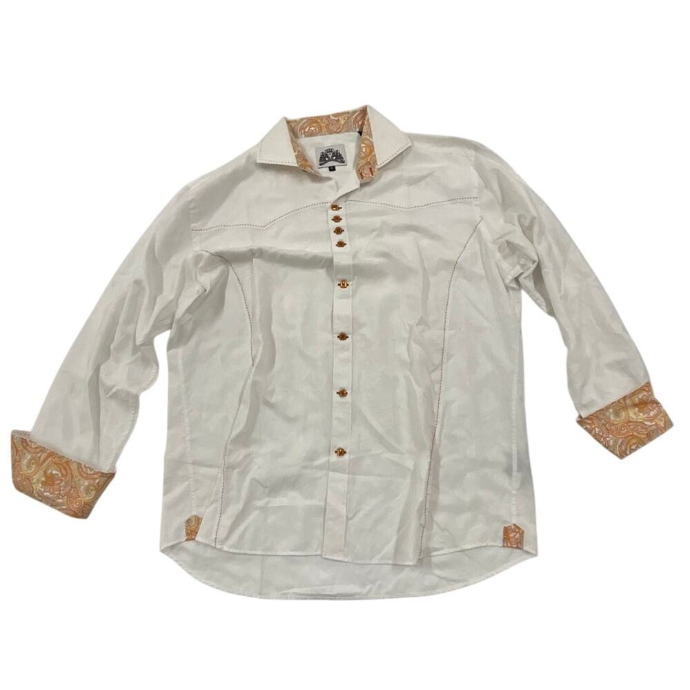 BG The Authentic Shirt Maker Sz 6 White Embossed Button Up Lg Sleeve Top Stitch